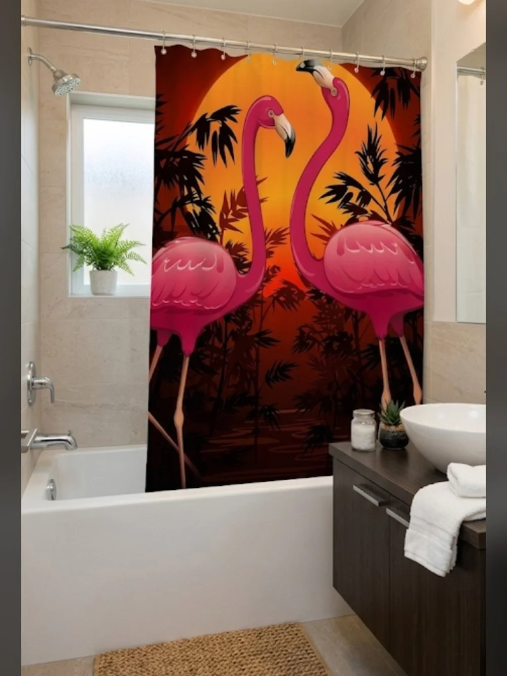 Pink Flamingo Shower Curtain - Vibrant Tropical Print